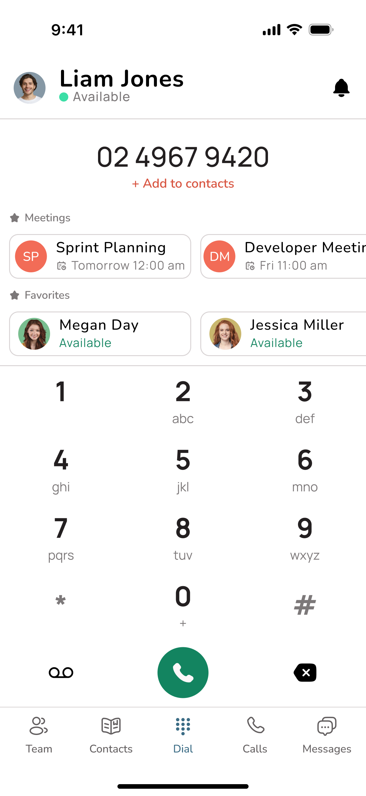 Uniden Voice Over Cloud mobile app - Dial pad